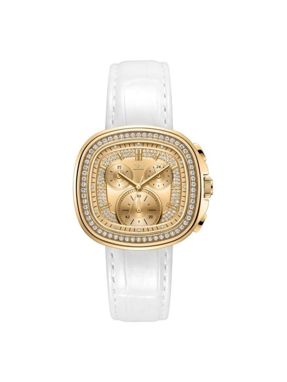 NWT JBW Coast Leather Chronograph GMT Quartz Diamond Gold Dial Men's Watch